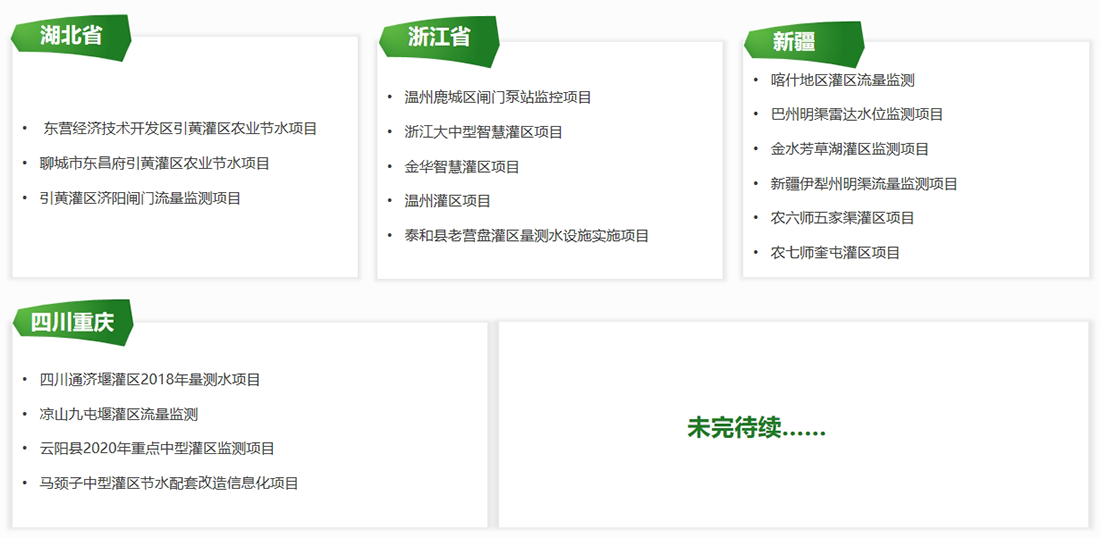 業(yè)績(jī)清單：湖北省、浙江省、新疆、四川重慶